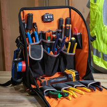 Load image into Gallery viewer, Tradesman Pro Tool Backpack with Molded Bottom, 27 Pockets &amp; Headlamp Bracket