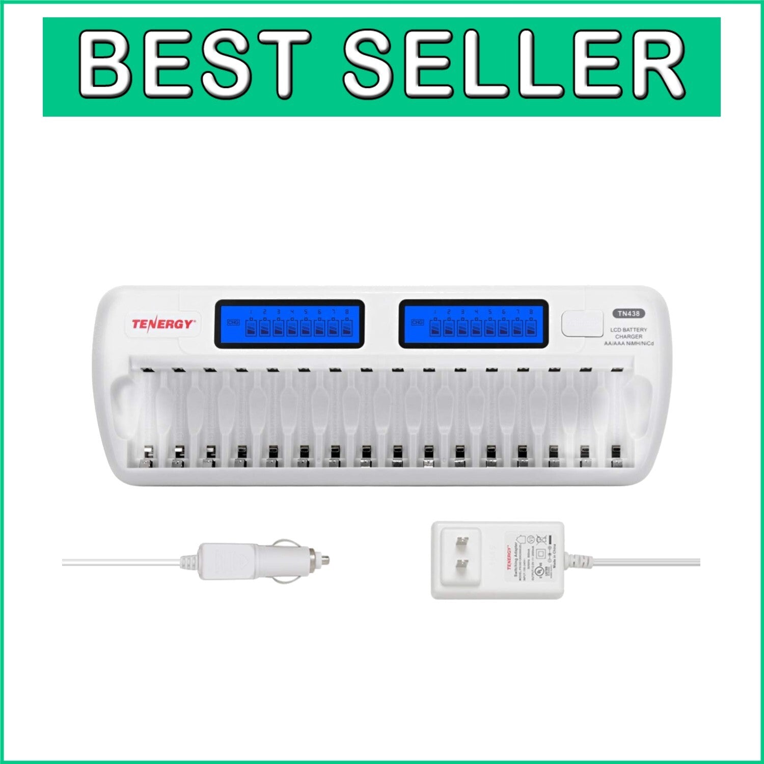 16-Bay Smart Battery Charger for AA AAA Rechargeables with LCD & Safety Features