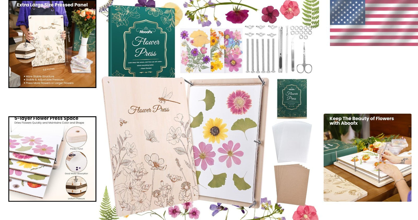 Adjustable Pressure 17"x12" Flower Press for Preserving Blooms - Rustic Design