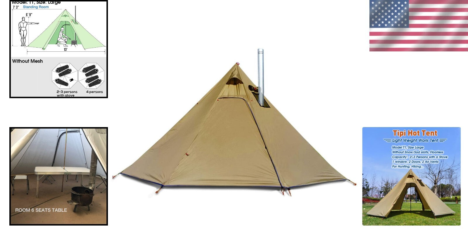 4-Person Lightweight Tipi Tent with Quick Setup - Ideal for Backpacking & Hiking