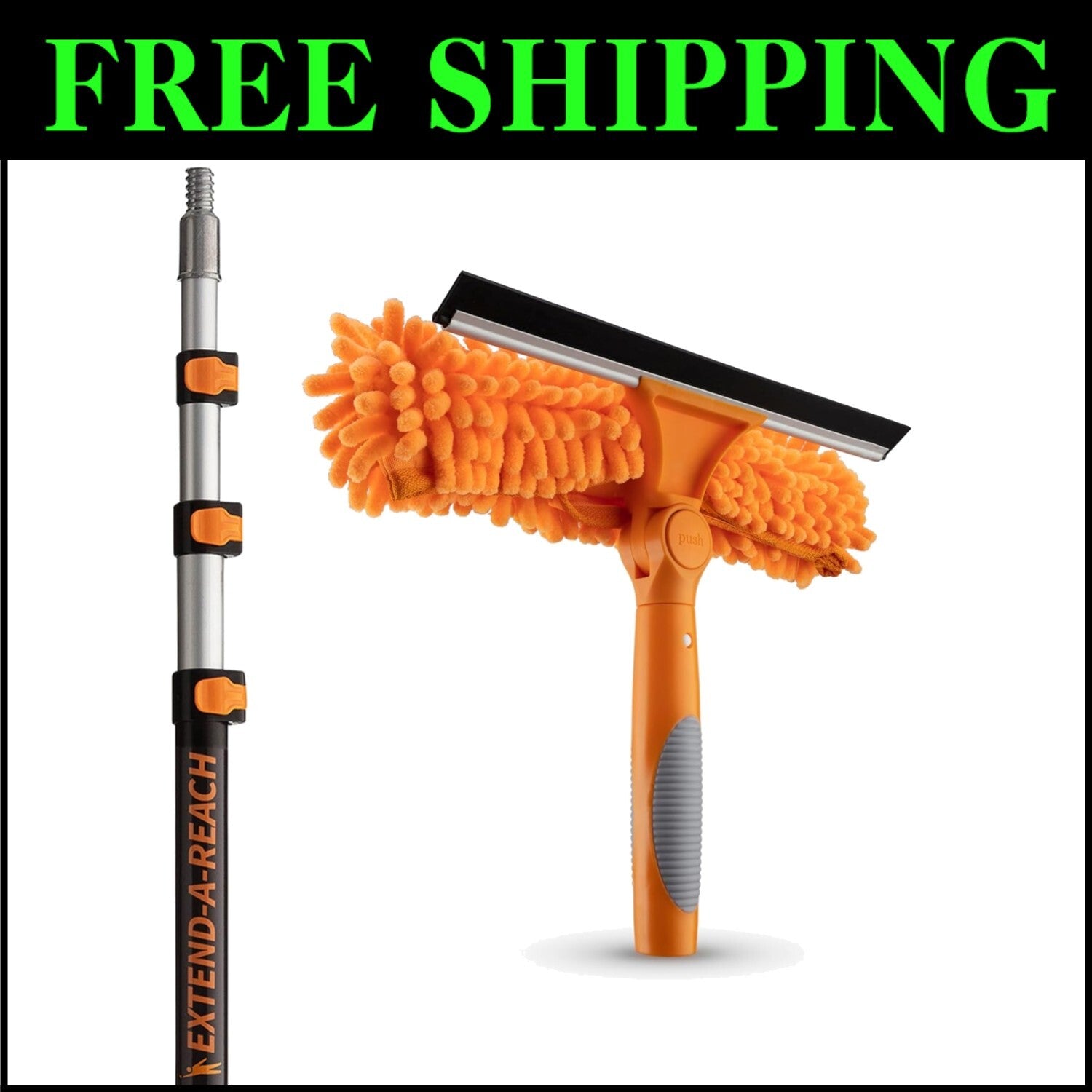 7-30 ft Telescopic Window Washing Kit - Ultimate Cleaning Tool with 36+ ft Reach