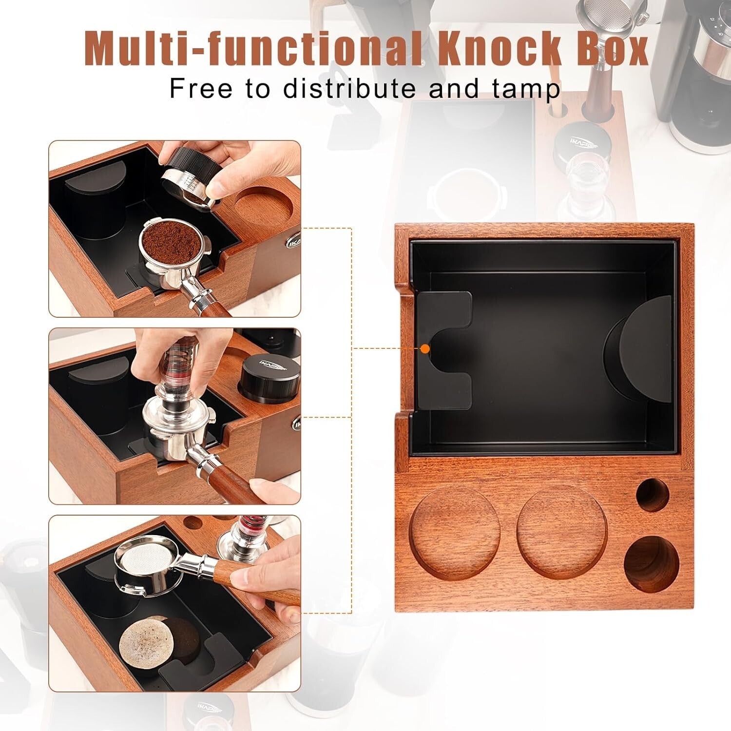 Elegant Sandywood Espresso Knock Box - Organize 51-58MM Tools Effortlessly