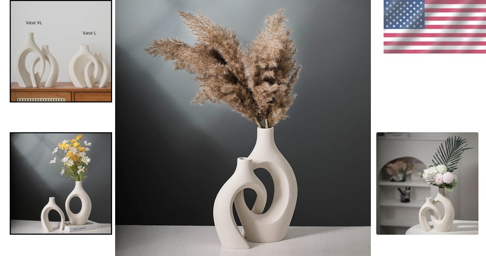 Extra Large Nordic Modern Flower Vases - Set of 2, Unique Snuggle Design