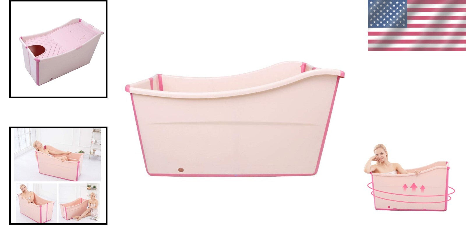 Freestanding Foldable Pink Bath Tub for Kids and Petite Adults - Space Saving
