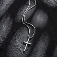 Load image into Gallery viewer, 24 Inch Stainless Steel Box Chain with Sterling Silver Cross Pendant for Him