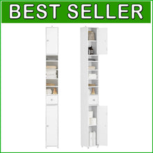 Load image into Gallery viewer, Space-Saving White Storage Cabinet with Two Doors and 6 Shelves for Bathrooms