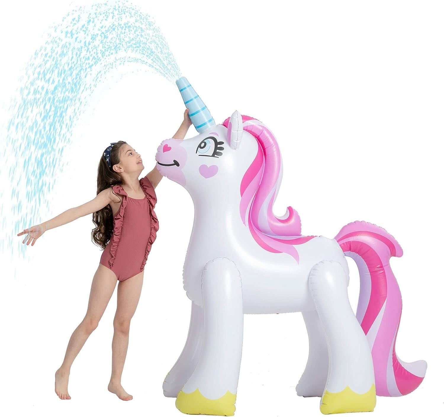 Fun & Easy 63" Pink Unicorn Inflatable Sprinkler - Perfect for Summer Play