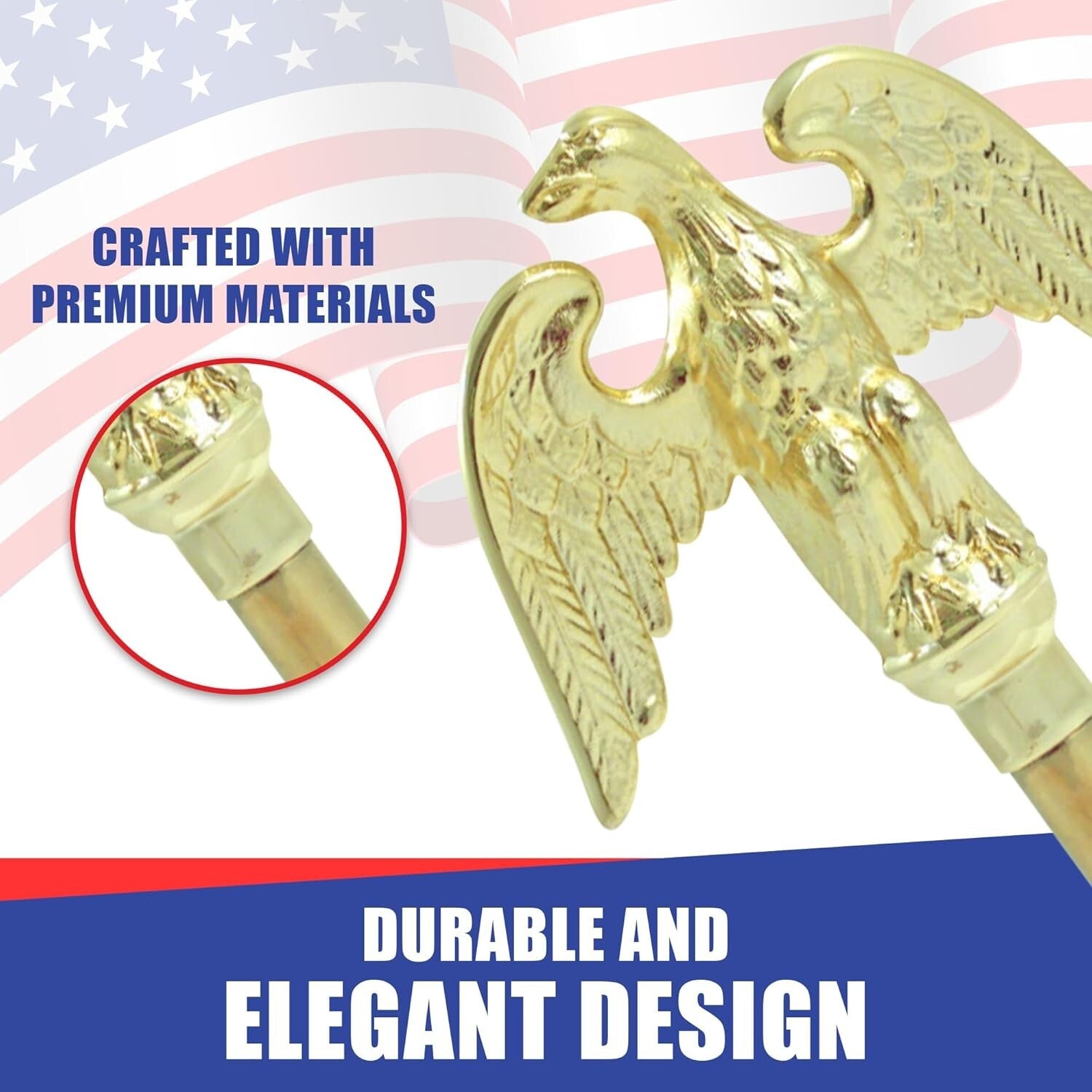 Premium Aluminum Indoor Flagpole Kit - 7ft with Brass Finish and Custom Toppers