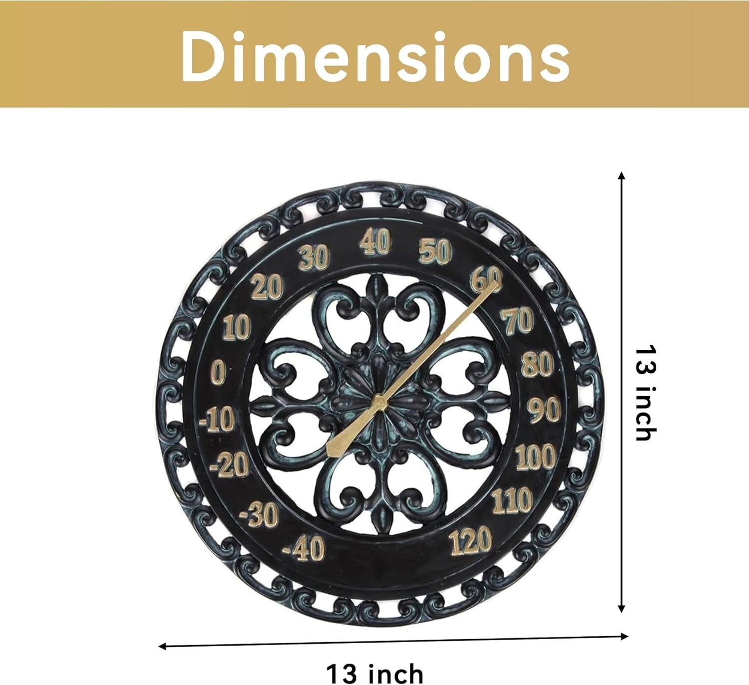 Large 13-Inch Black Wall Thermometer with Retro Design - Ideal Gift for Home