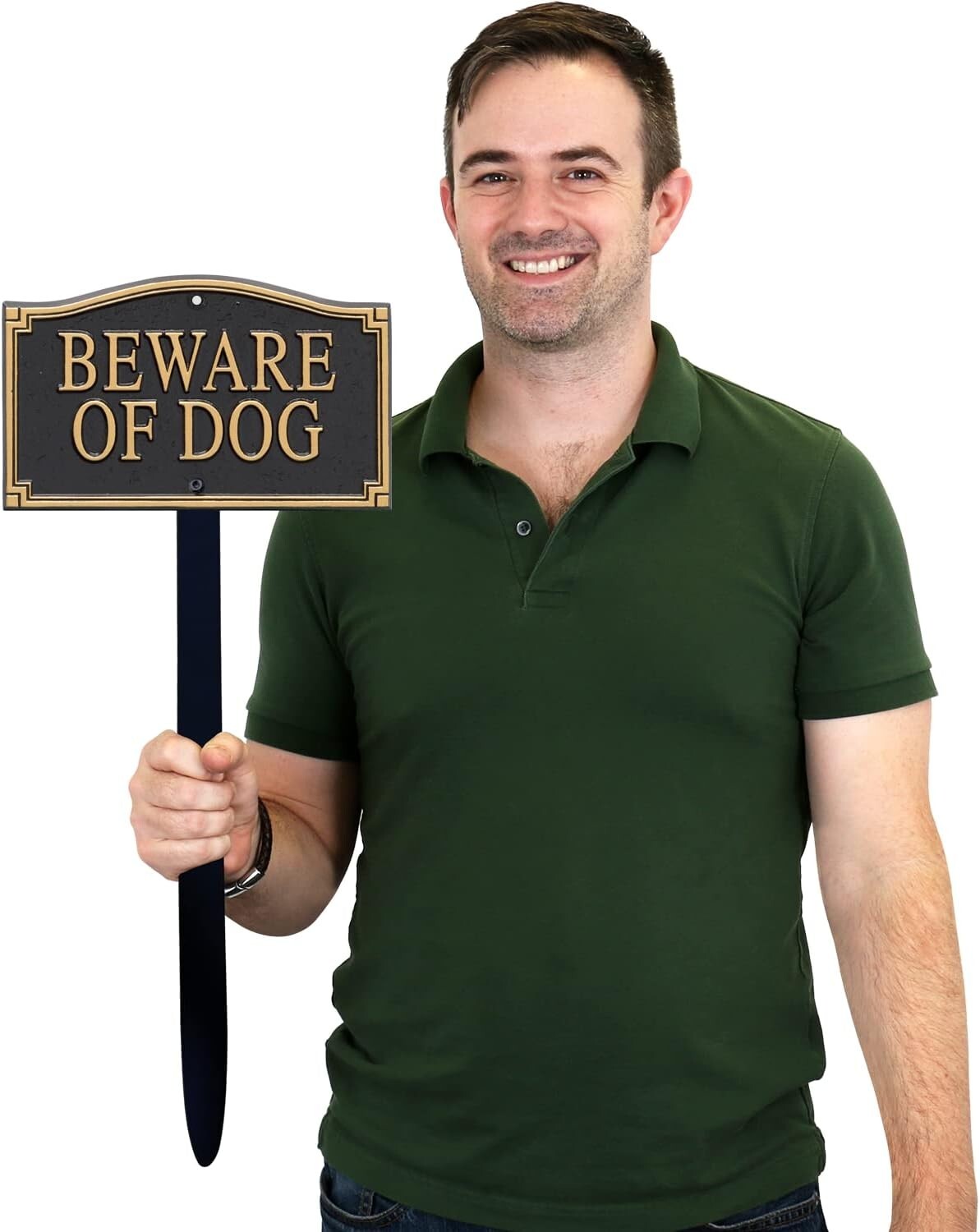 Durable 18" Tall 'Beware of Dog' Plaque - Elegant Yard Sign with Rustproof Stake