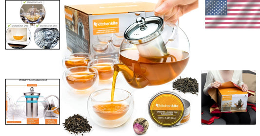 Microwave Safe Borosilicate Glass Teapot with 4 Teacups - Perfect for Tea Lovers