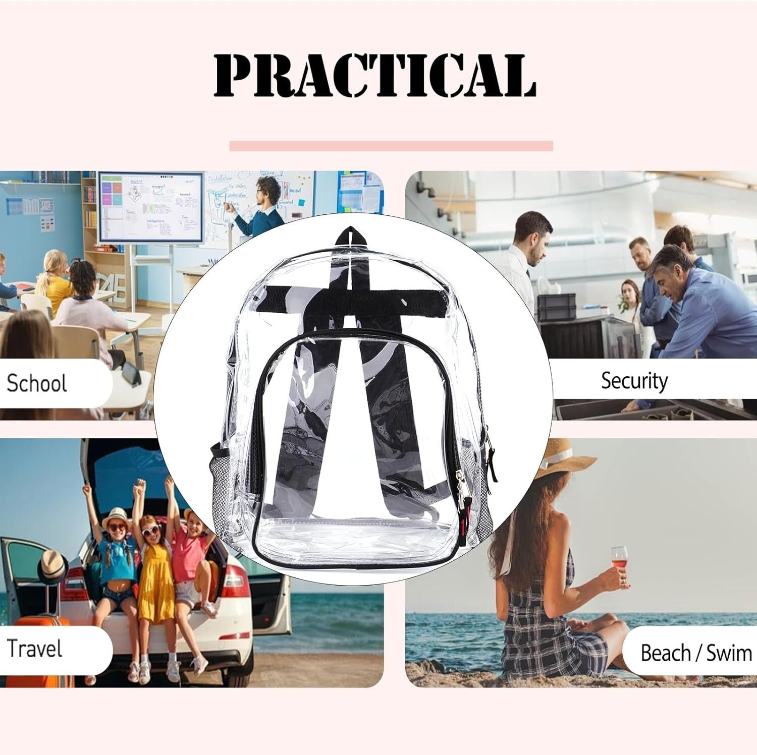 Bulk Clear See-Through Backpacks, 12 Pack for Kids - Large Capacity PVC Bags