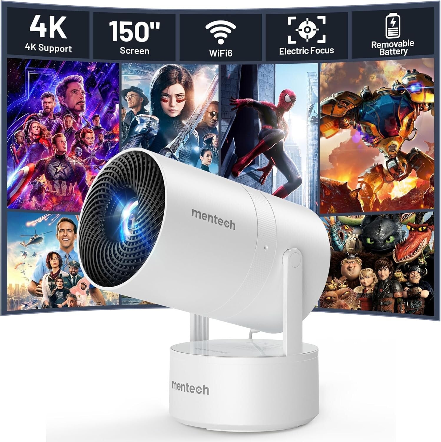 4K Mini Projector: WiFi, Bluetooth & Immersive 150'' Display for Gaming & Movies
