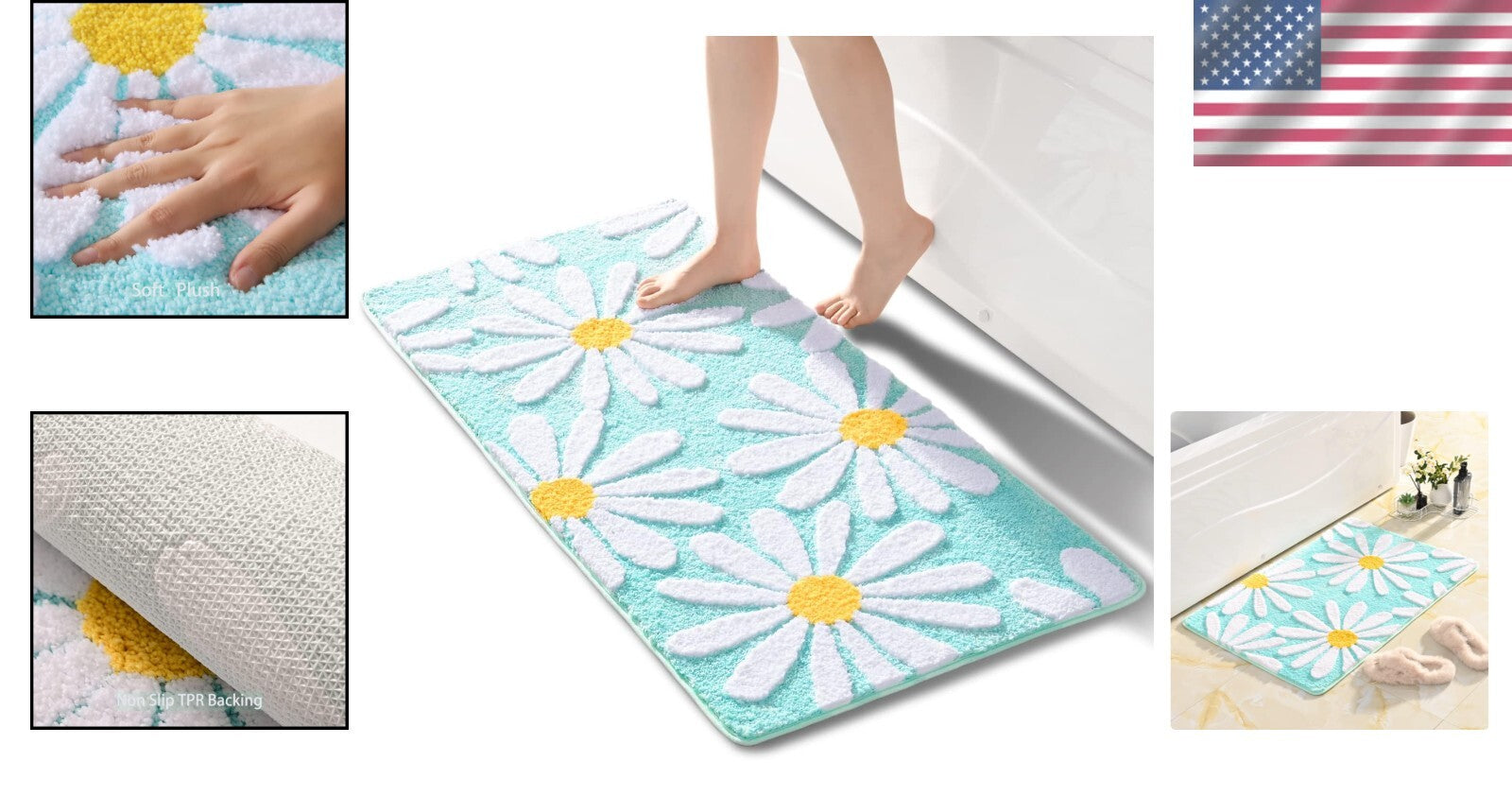Floral 24x48 Inch Non-Slip Microfiber Bath Rug - Soft, Absorbent & Stylish