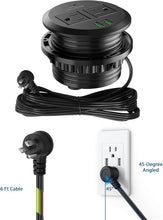 Load image into Gallery viewer, Compact Desktop Power Grommet with 6ft Cord: Two Outlets and Three USB Ports