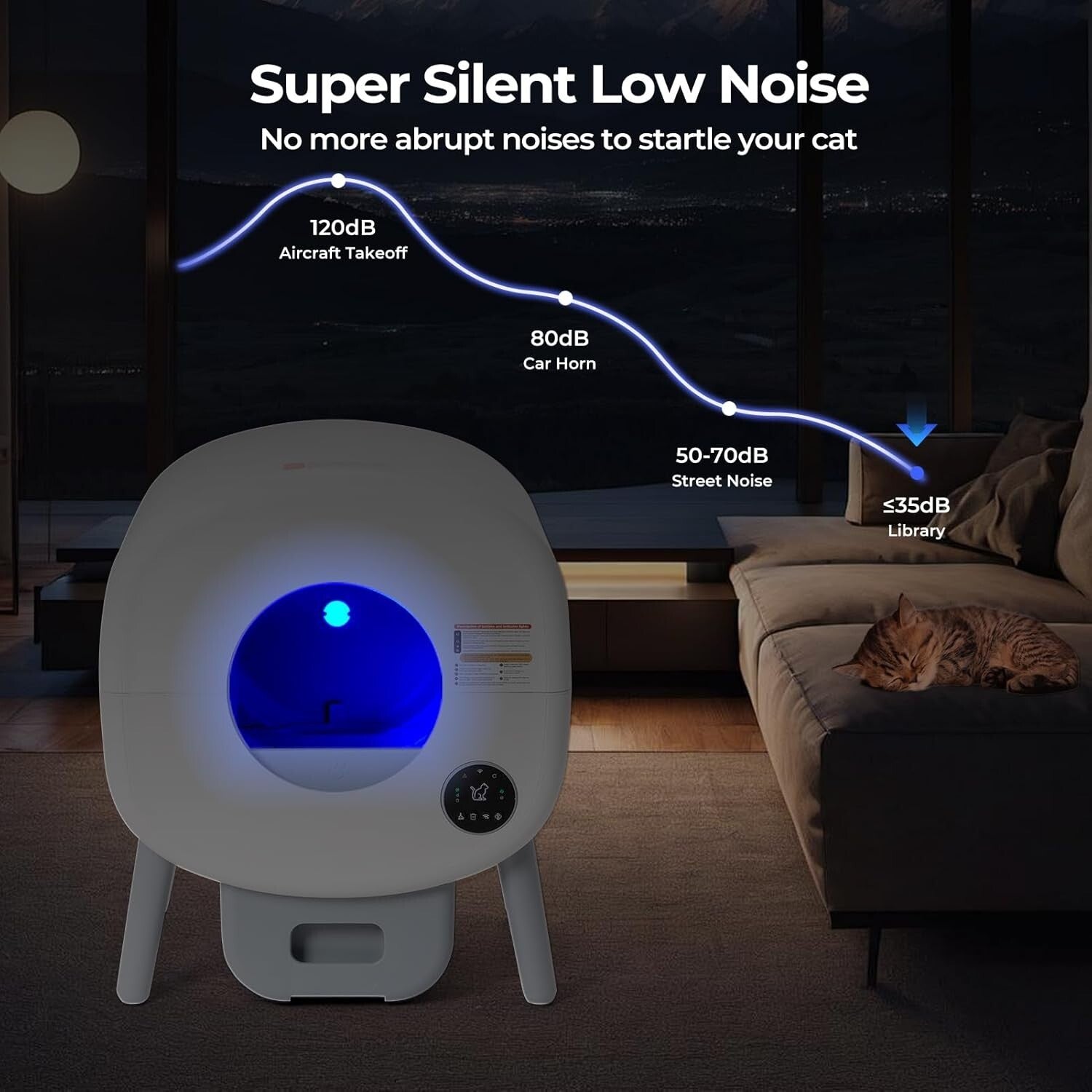 Luxury Extra-Large Self-Cleaning Cat Litter Box for Busy Cat Owners - 35dB Quiet