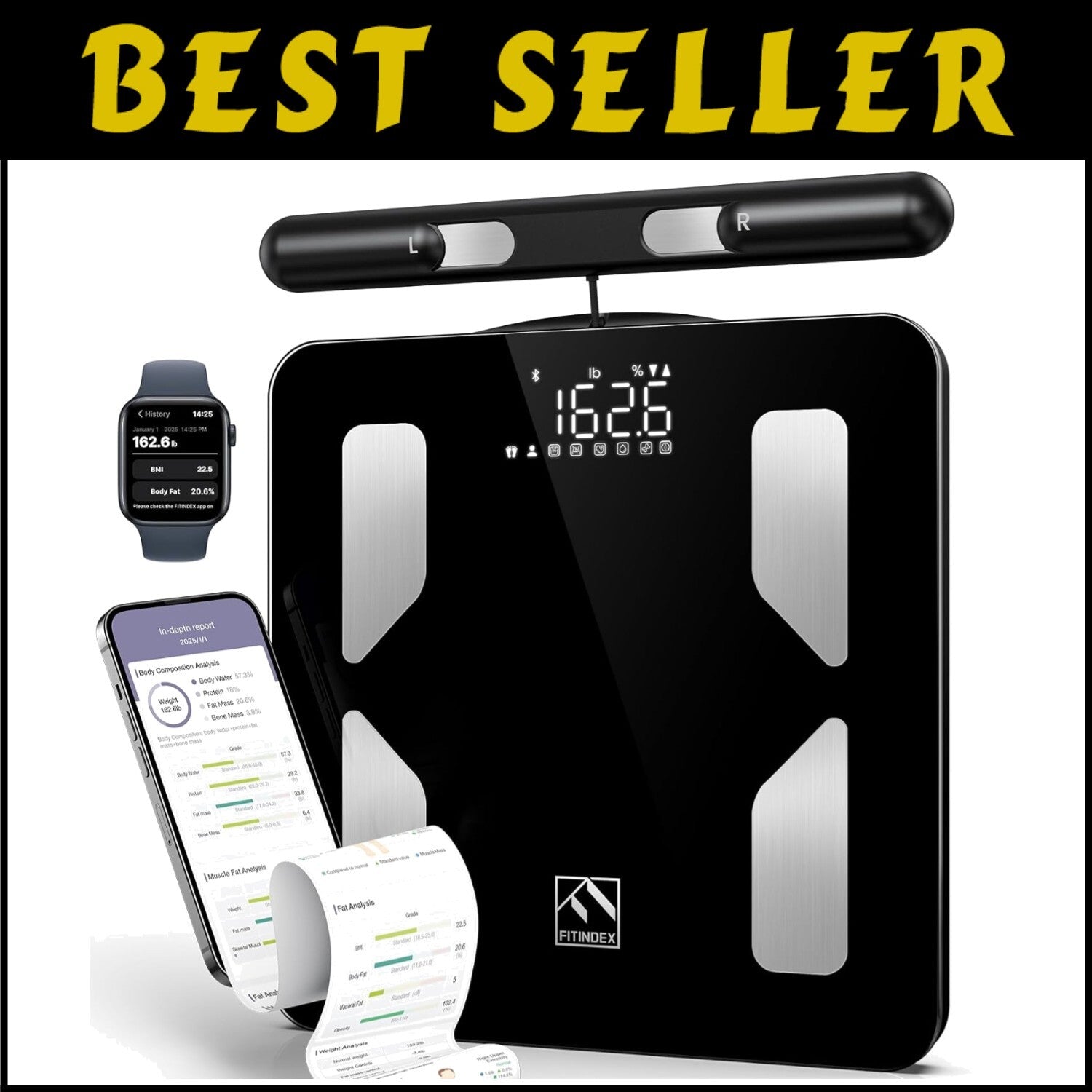 Elegant Black Body Composition Analyzer with LED Display & Bluetooth Integration