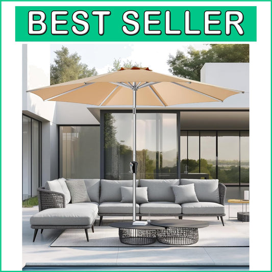 Elegant 9FT Outdoor Umbrella with UV Protection and Easy Crank Mechanism