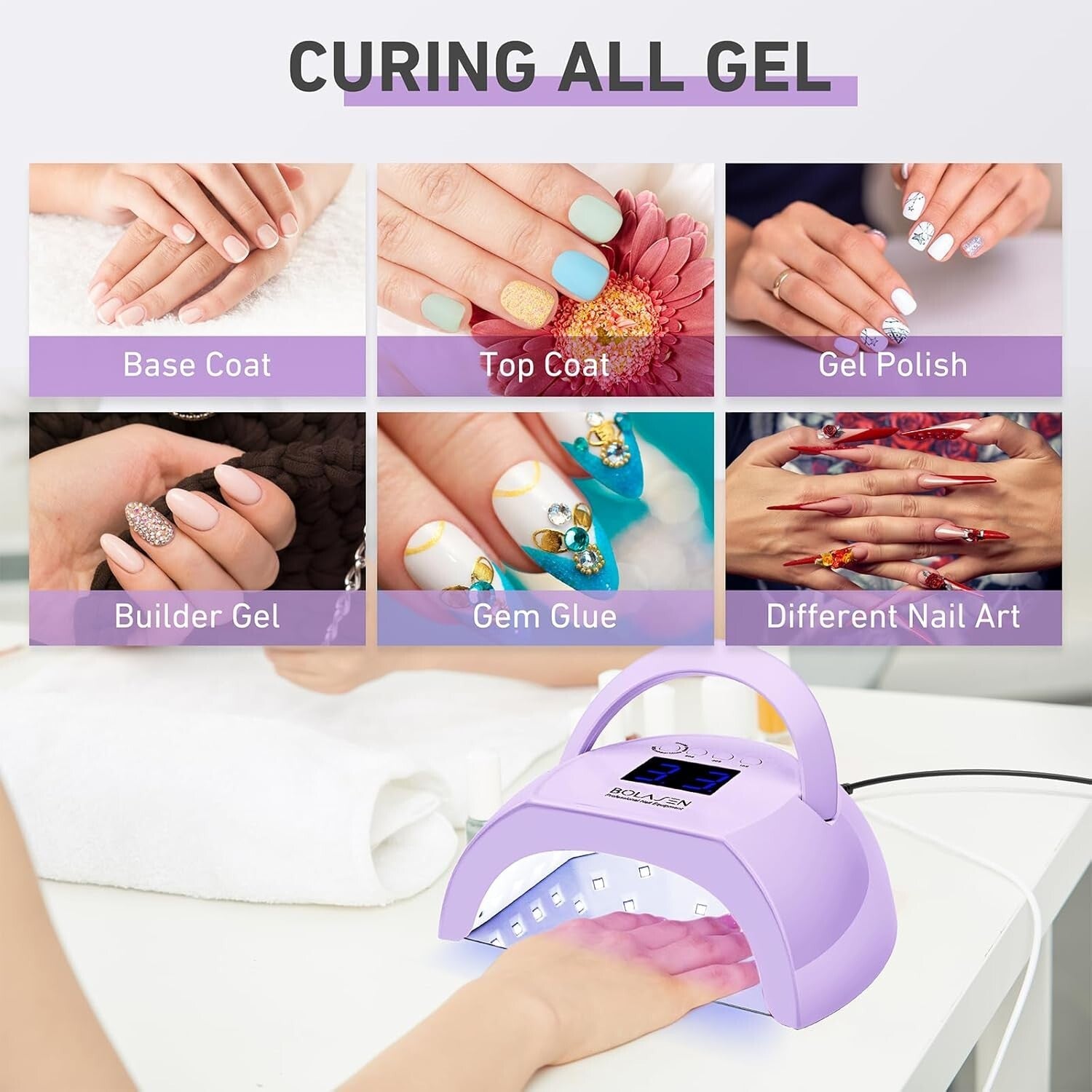 Purple 80W UV Nail Lamp with Removable Metal Base - Ideal for Home & Salon