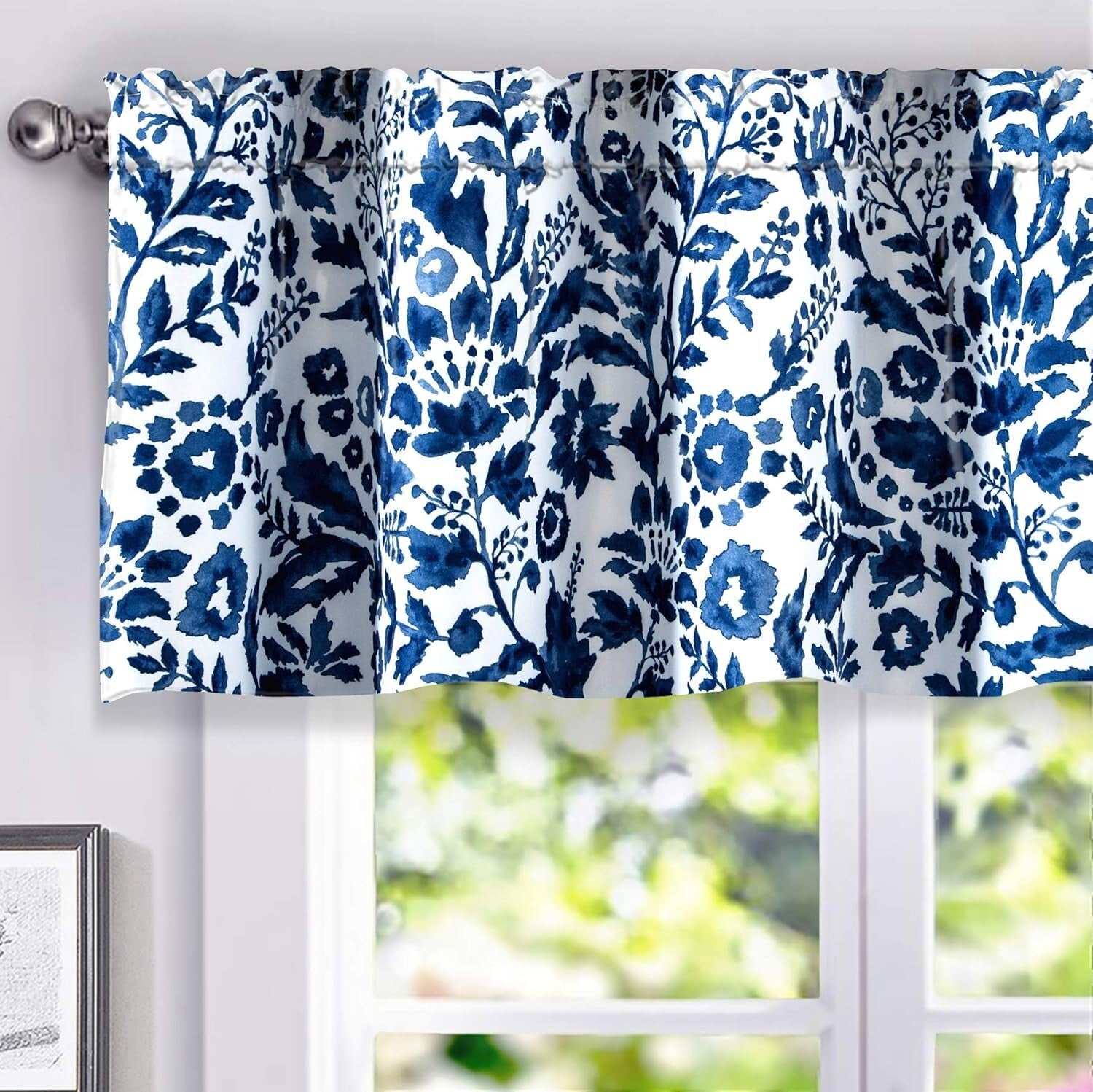 Stylish Watercolor Blooming Flower Valance – 52"W by 18"L Insulated Pair
