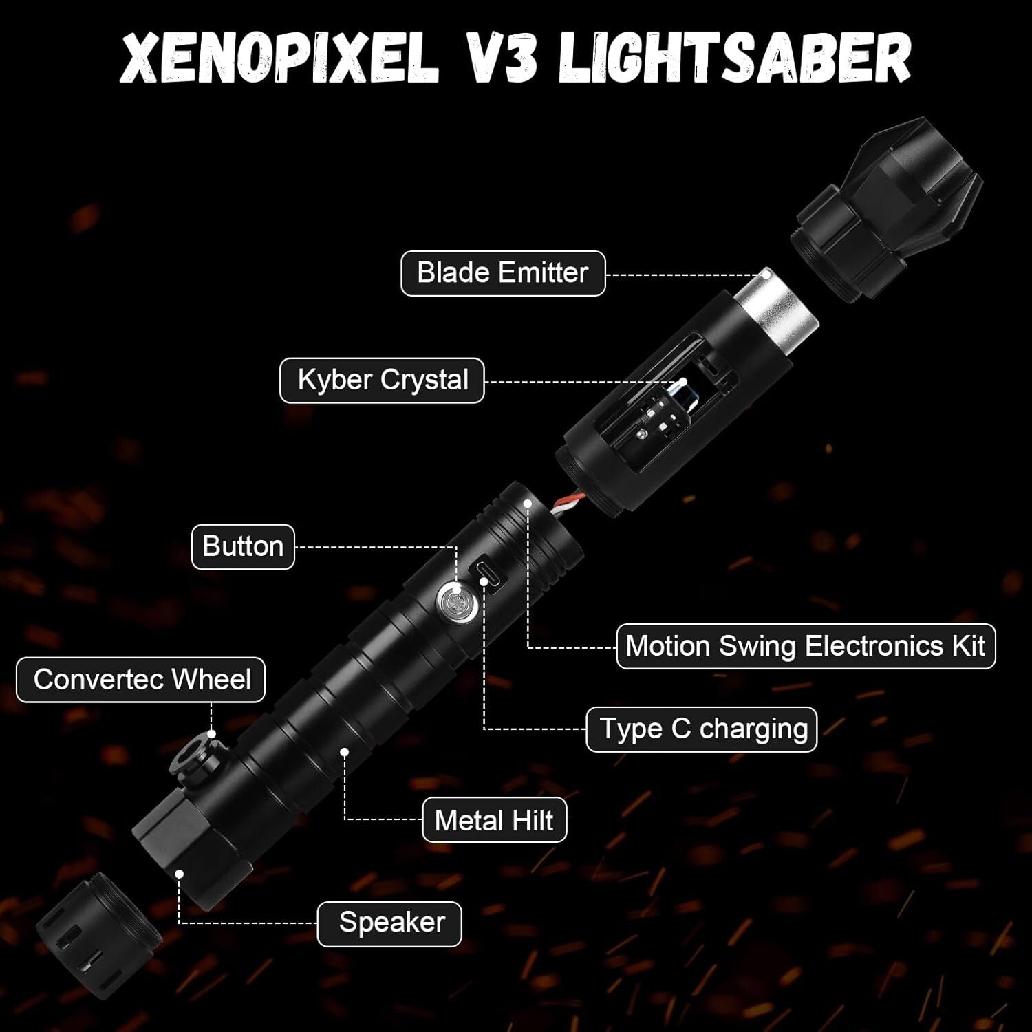 Heavy Duty Dueling Lightsaber - Crystal Hilt, RGB Color Change, & Motion Control