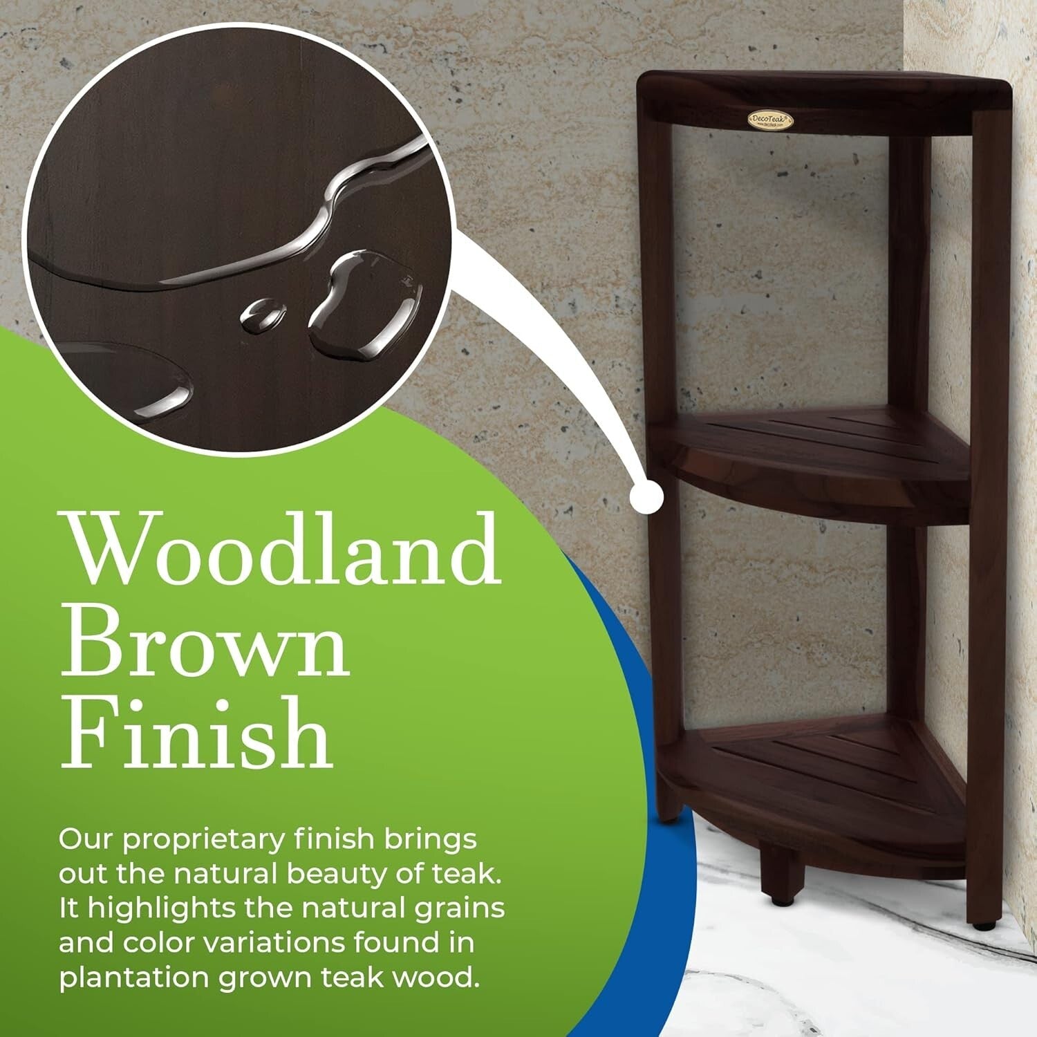 Durable Teak Shower Caddy with Adjustable Feet - Perfect for Corner Spaces