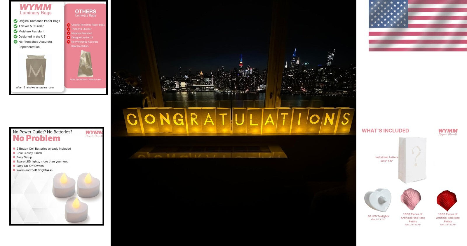 Unforgettable Congratulations Banner Set with Tealights & Decorative Rose Petals