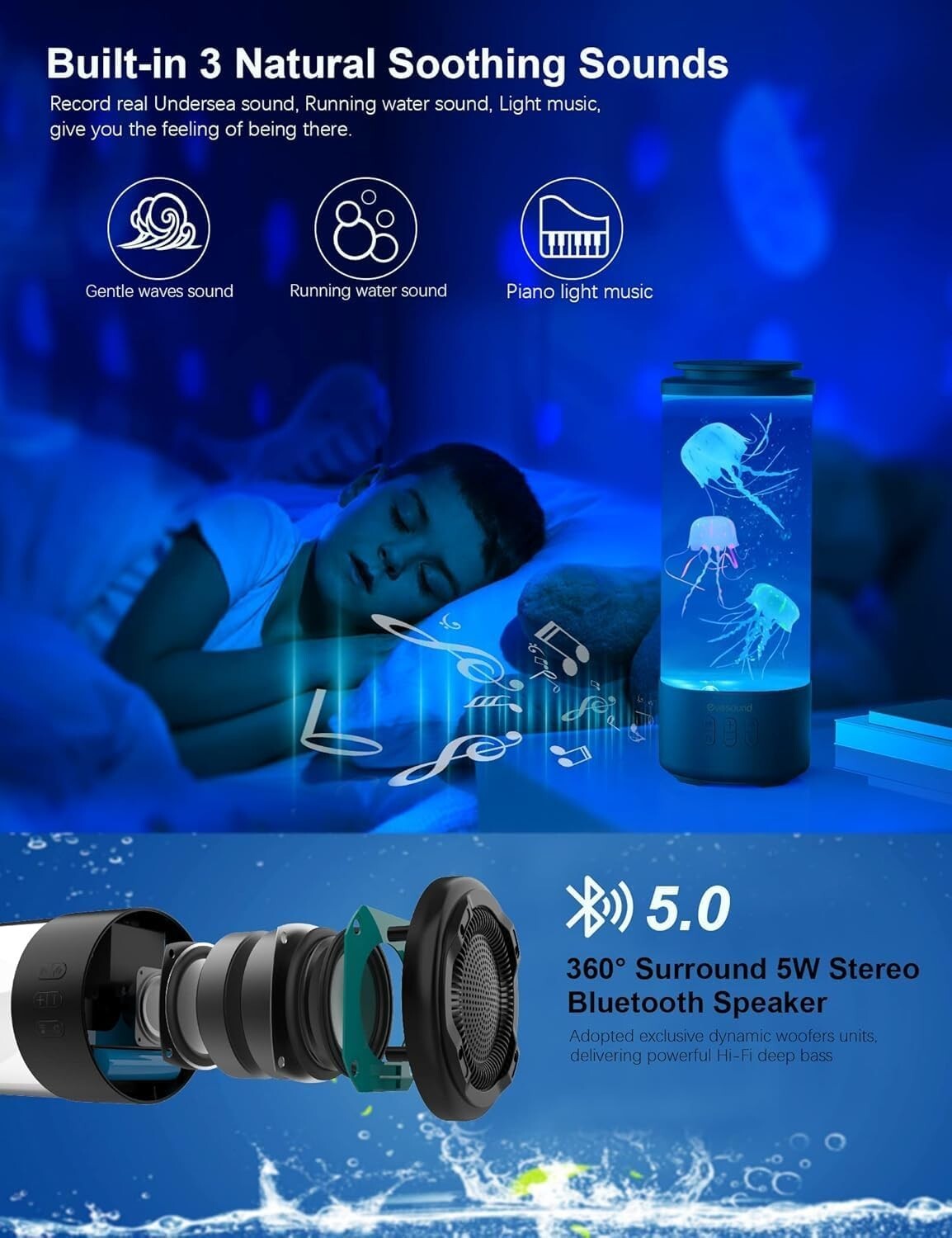 Elegant Jellyfish Night Light with Bluetooth Speaker - 4 Modes & Soothing Sounds