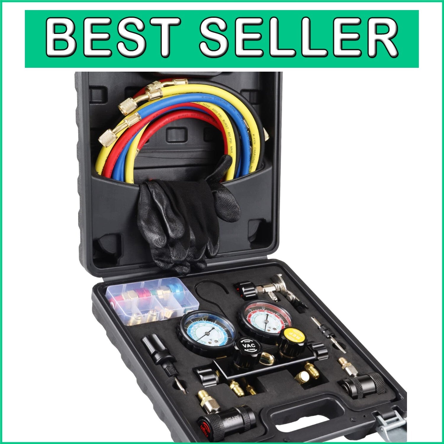 4-Valve Automotive AC Gauge Set for R1234YF & R134A Refrigerants - Heavy Duty