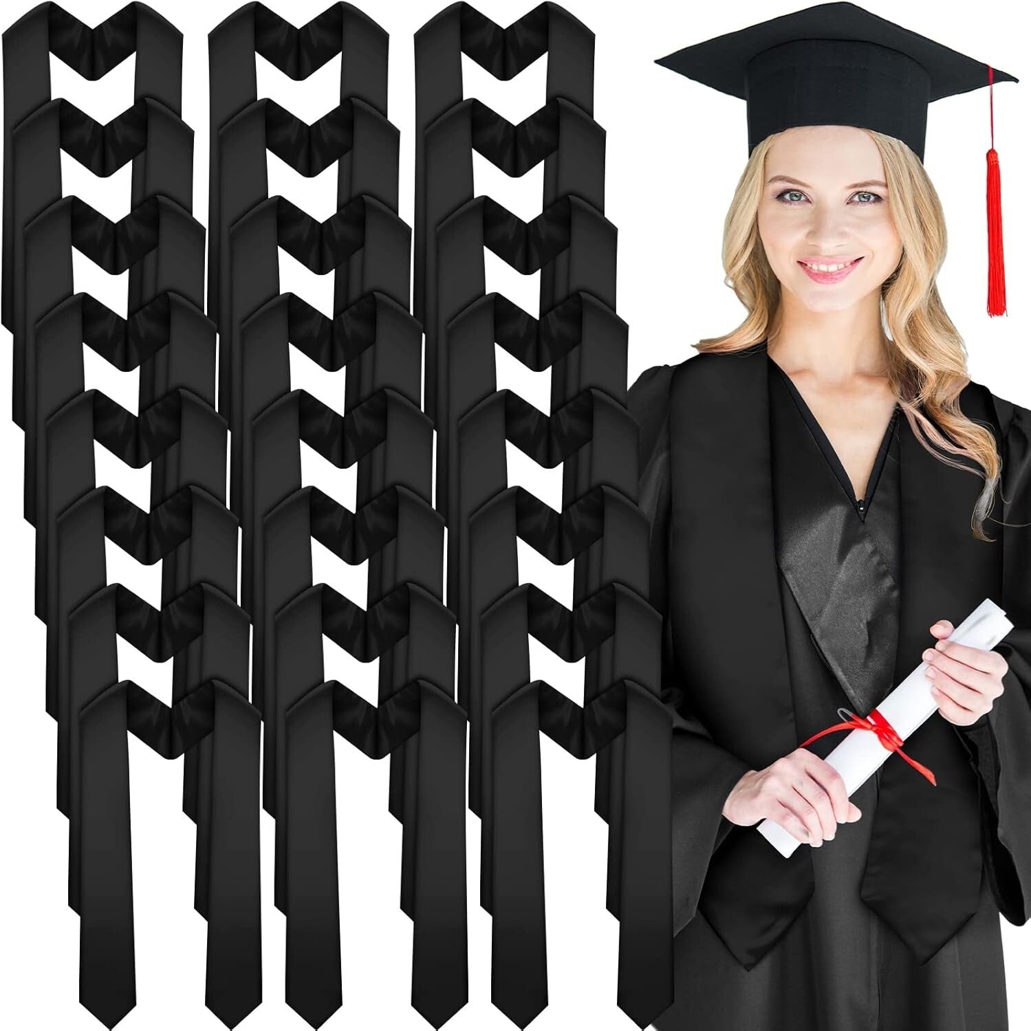Classic 70-Inch Graduation Stoles - 24 Pack of Unisex Satin Celebration Attire