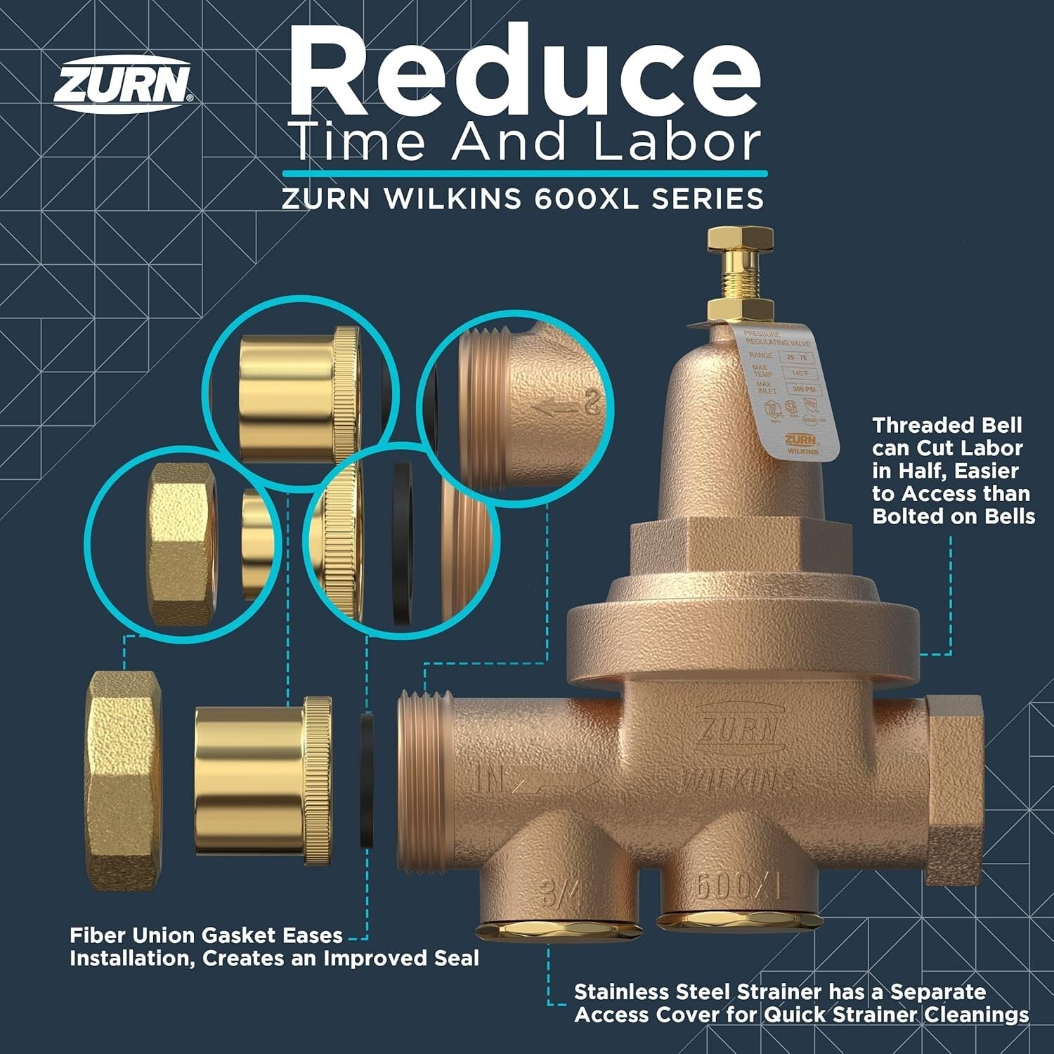 Bronze 1-1/4" 600XL Pressure Reducing Valve - Durable Water Pressure Management