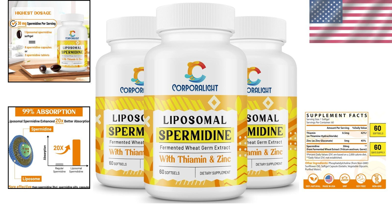High-Potency 30mg Liposomal Spermidine Supplement - 99% Absorption, 180 Softgels
