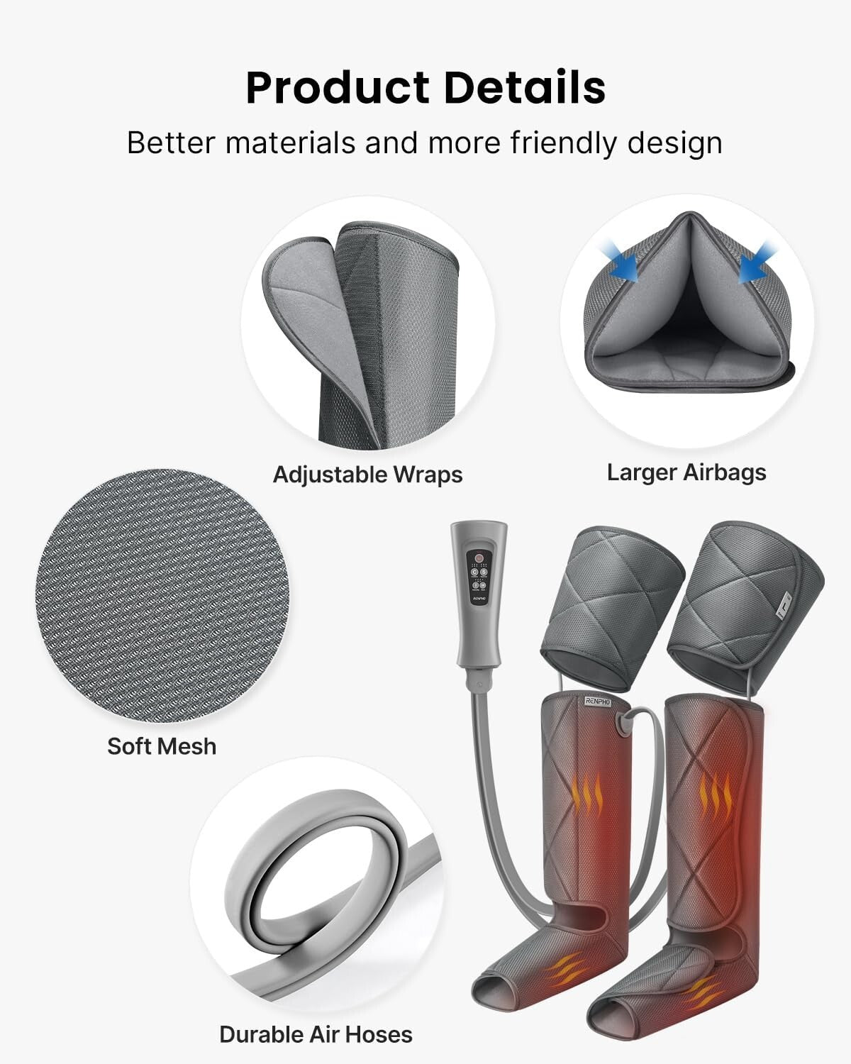 Effective Leg Massager with Heating Therapy for Ultimate Relaxation - Grey