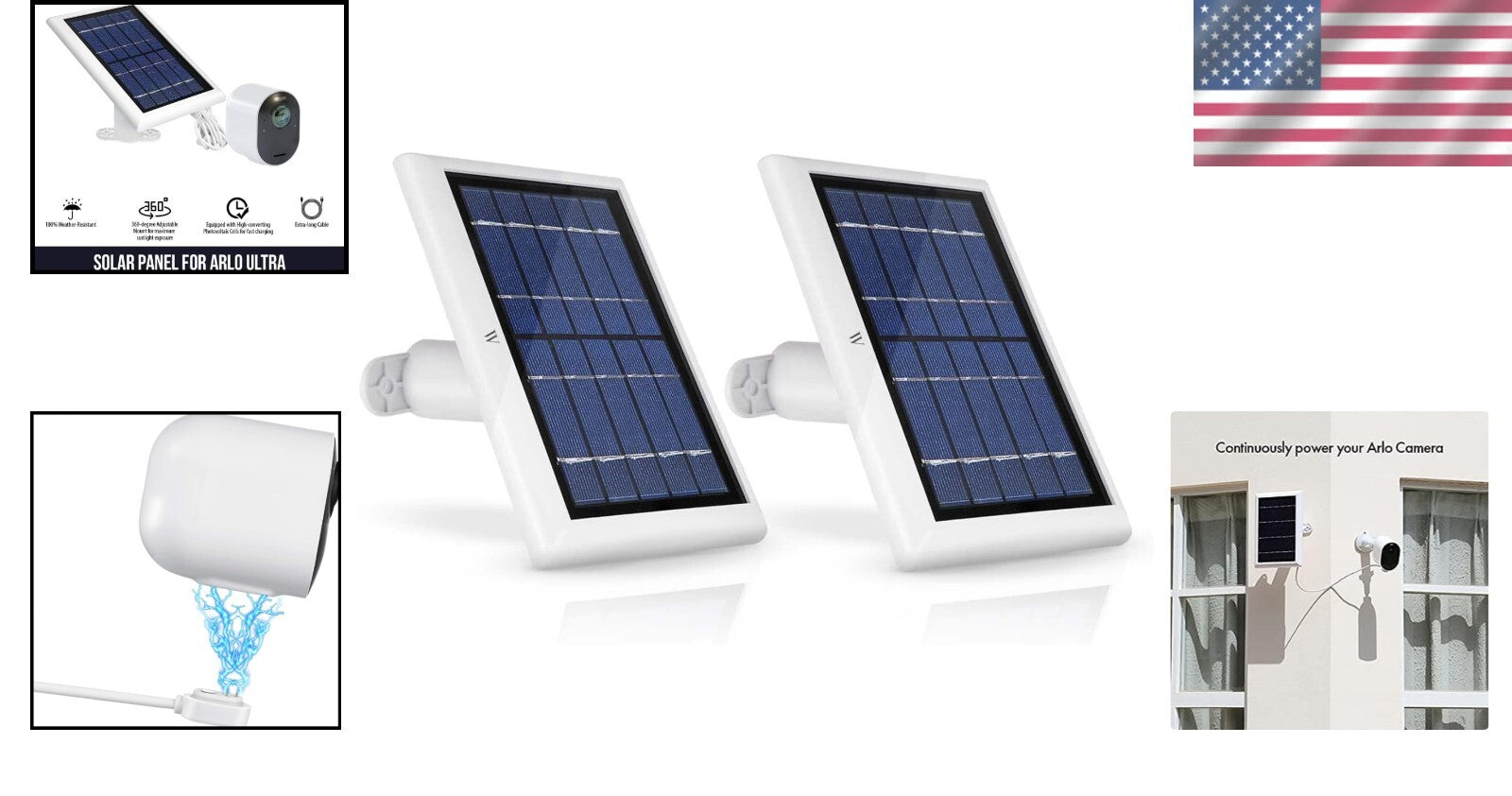 2-Pack Solar Panels with 13.1ft Magnetic Cable - Compatible with Arlo Camera