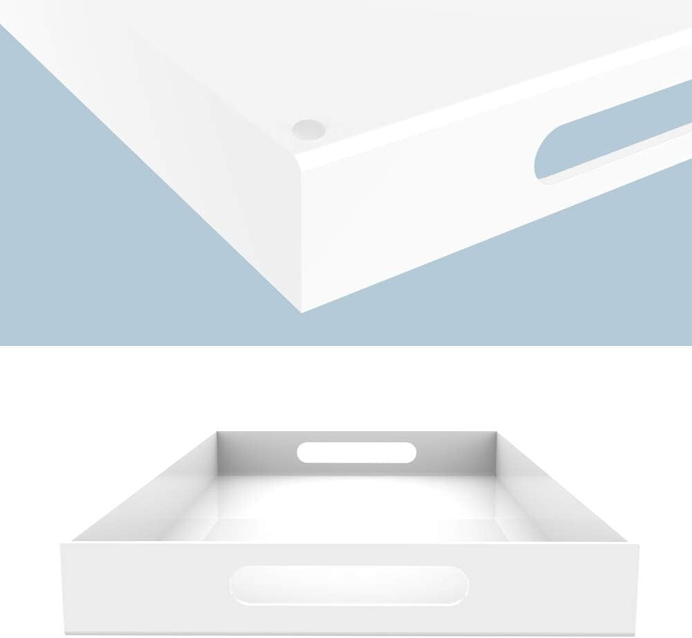 Large White Acrylic Serving Tray with Handles - Elegant Décor & Organization