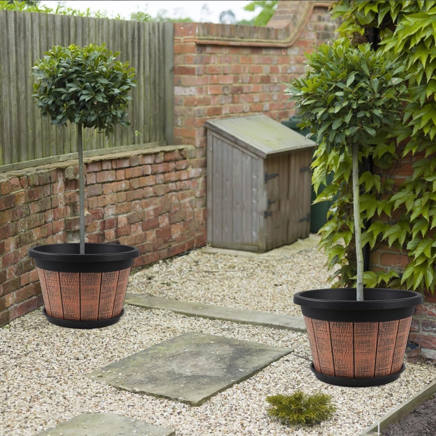 Classic 4-Pack 16-Inch Brown Planters - Weather-Resistant with Drainage