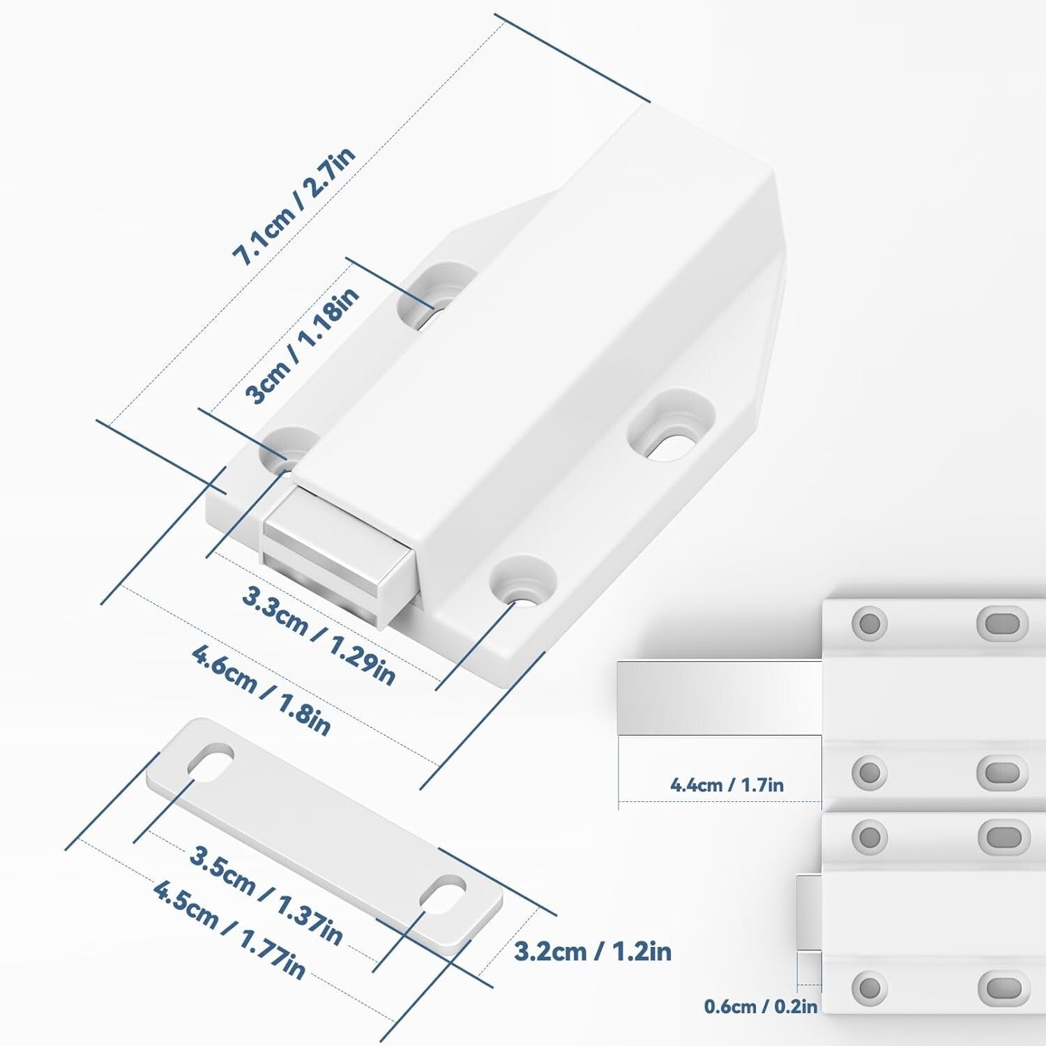 8-Pack Heavy-Duty Magnetic Push Latches - Nail-Free Installation for Clean Look