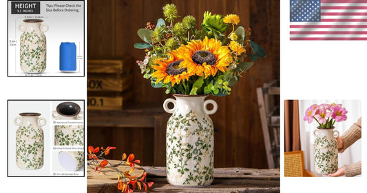 Elegant Vintage Pastoral Ceramic Vase for Rustic Farmhouse Decor - 9.1 Inch