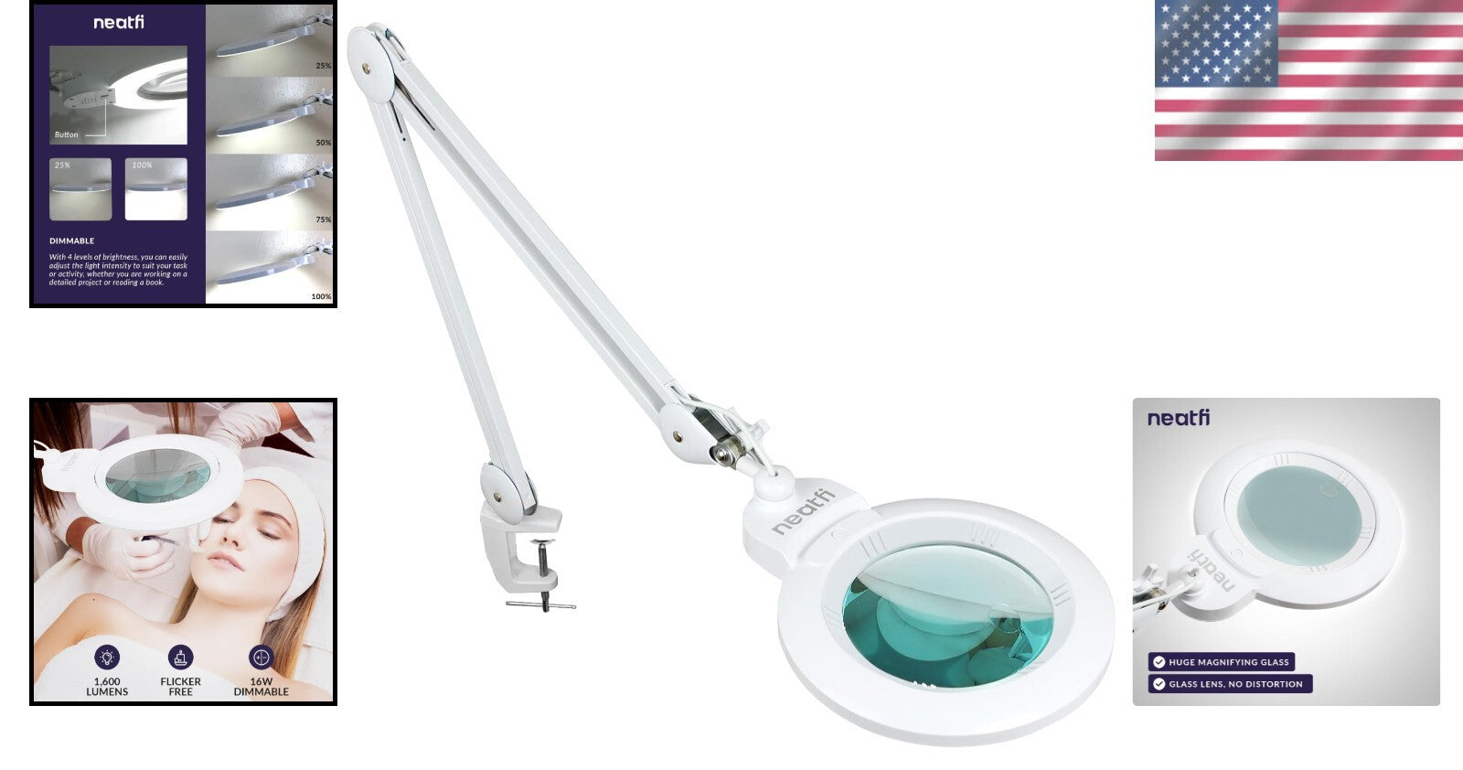 Portable LED Magnifying Lamp with Clamp - 5D/20D Magnification & Dimmable Light