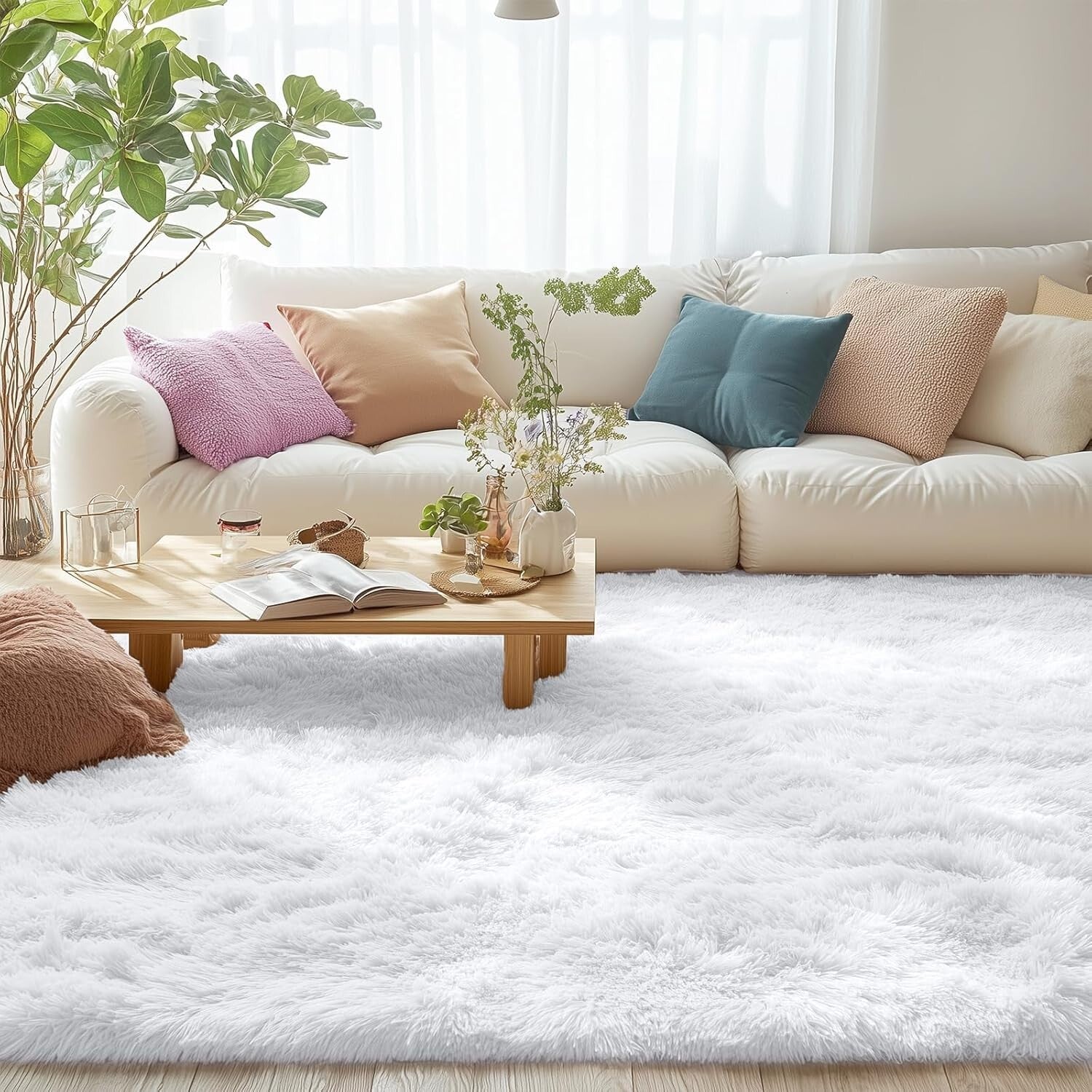 5x8 Machine Washable Soft Shag Area Rug - Cozy White Carpet for Home Decor