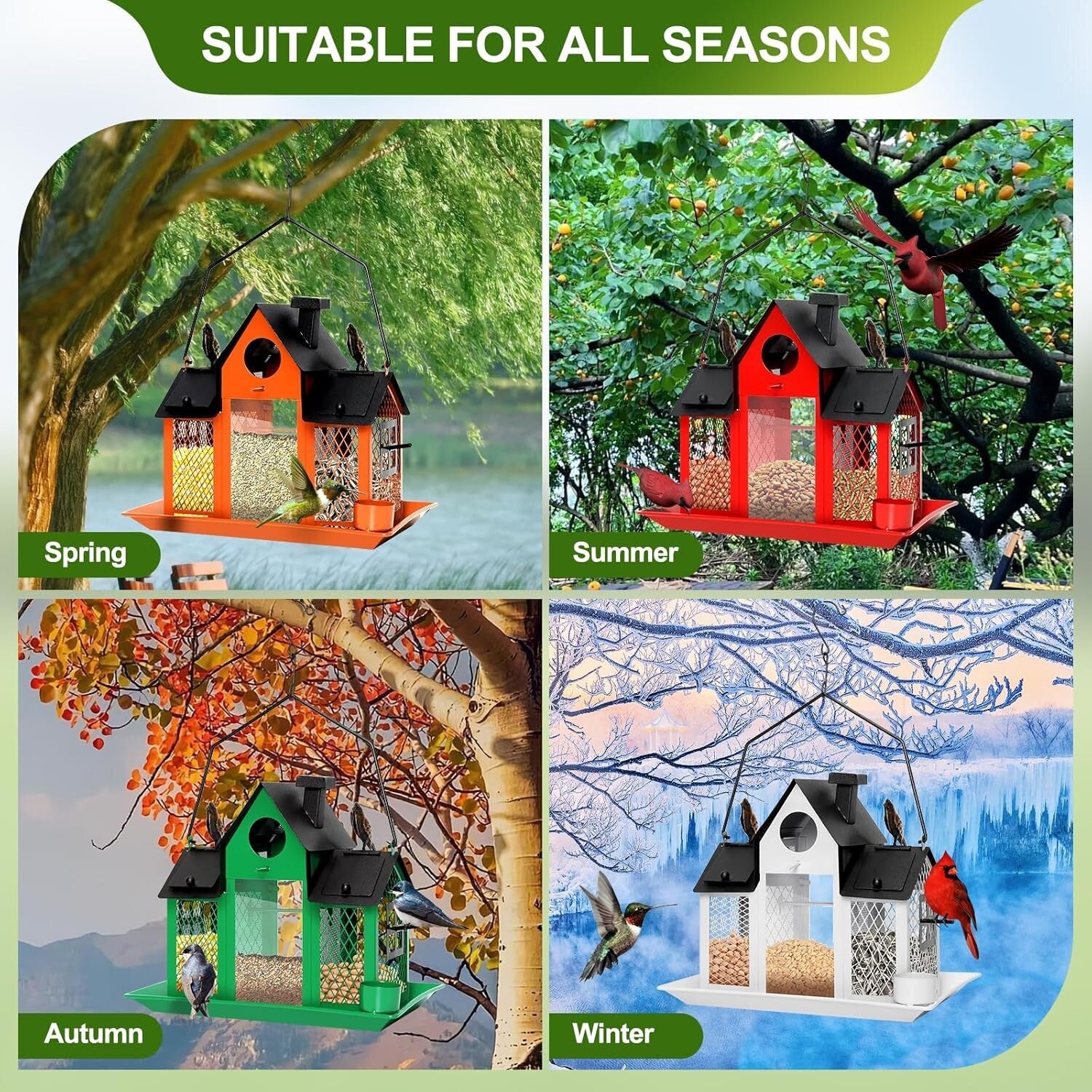 Elegant Solar Bird Feeder House - 7lbs Capacity & Water Cup for Backyard Birds