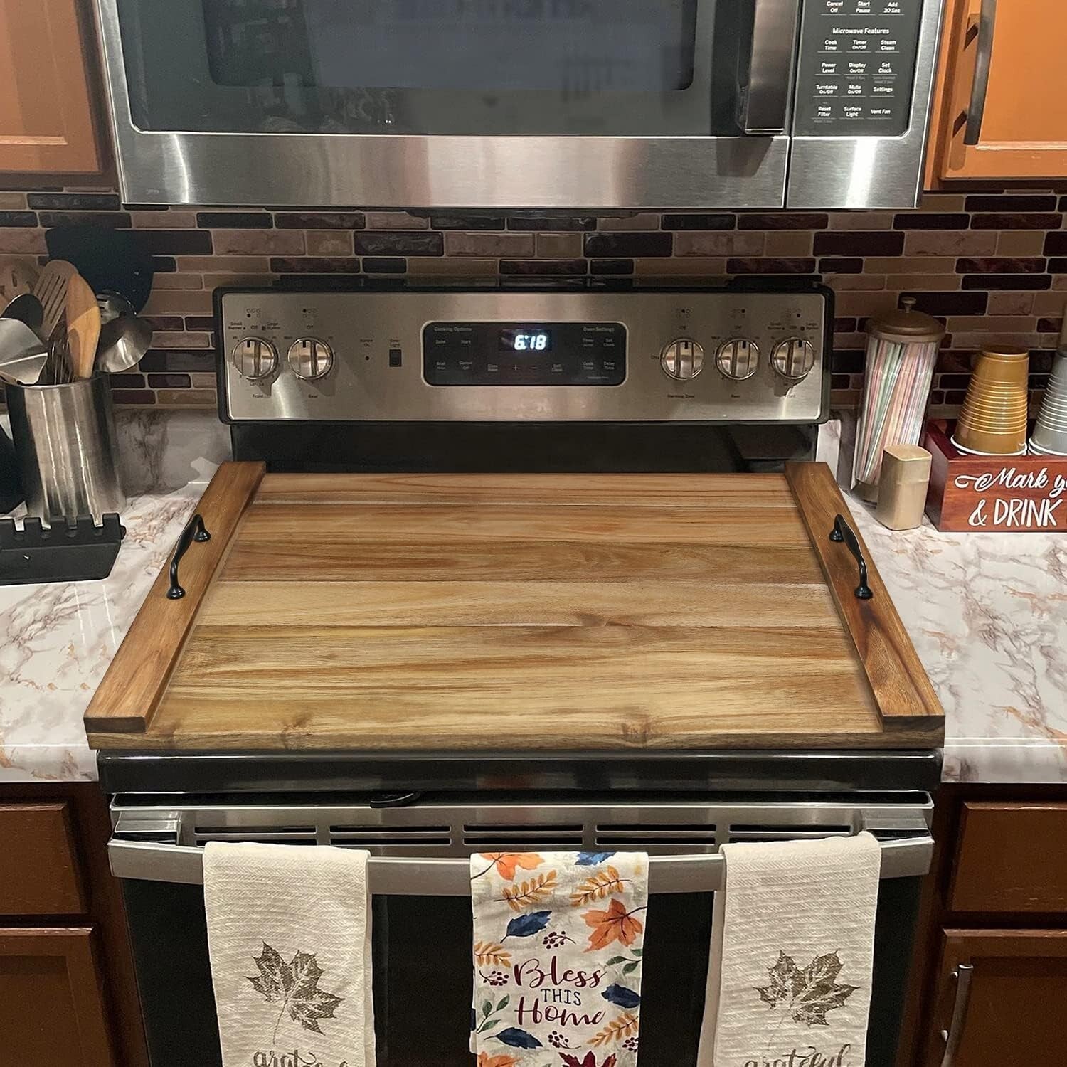 Elegant Acacia Wood Noodle Board Stove Cover - Space-Saving Kitchen Essential