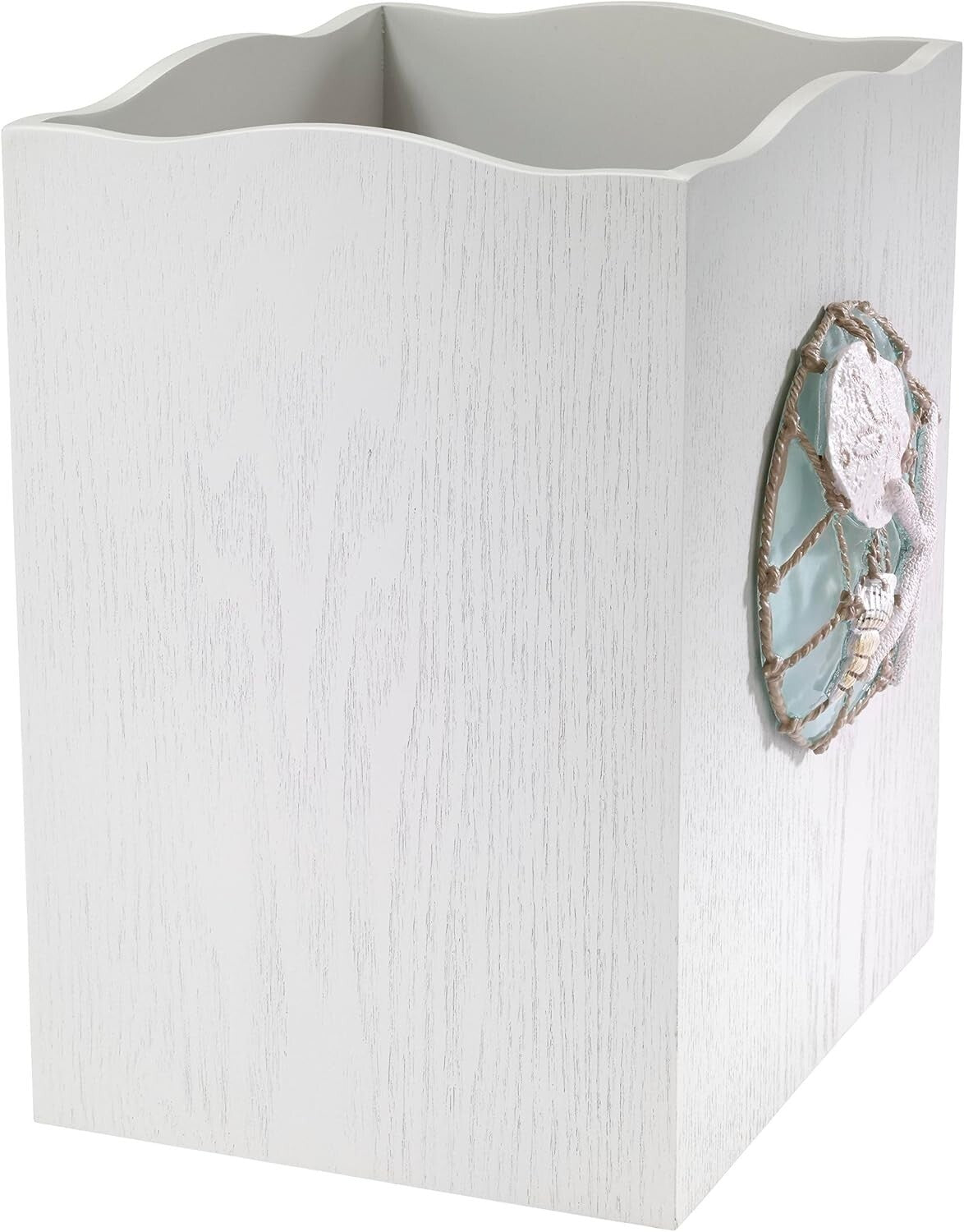 Hand-Painted Resin Trash Can with Nautical Design - Beach Home Essential