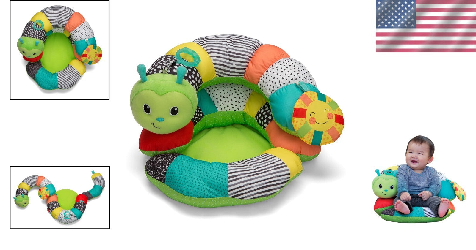 Soft Plush Tummy Time Support with Detachable Teether & 3 Stackable Pillows