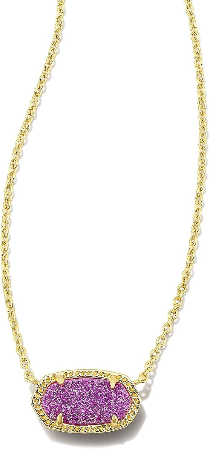 Elisa 14k Gold-Plated Pendant Necklace for Women - Dainty Mulberry Drusy Charm