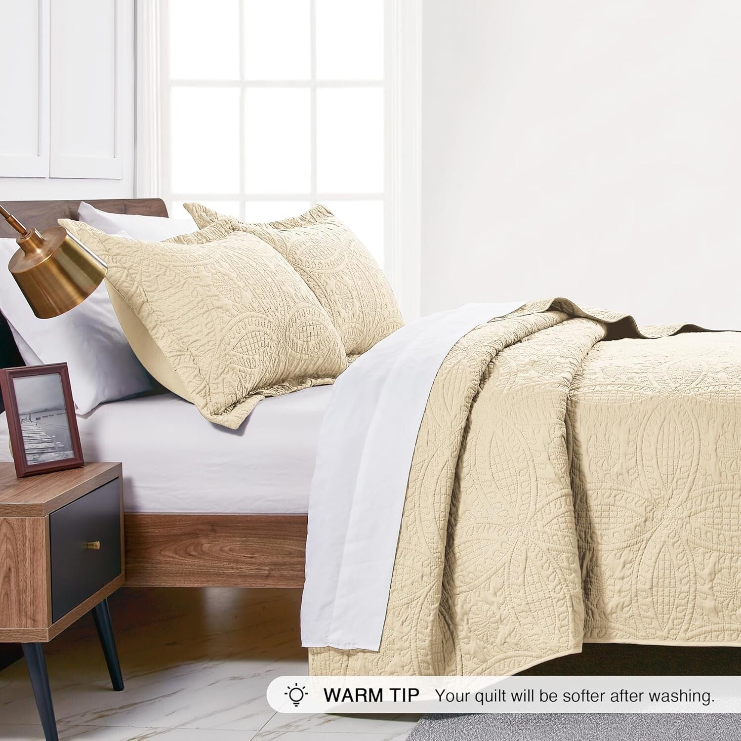 Elegant Cal King Summer Quilt Set - 3 Piece Coin Pattern for Year-Round Comfort