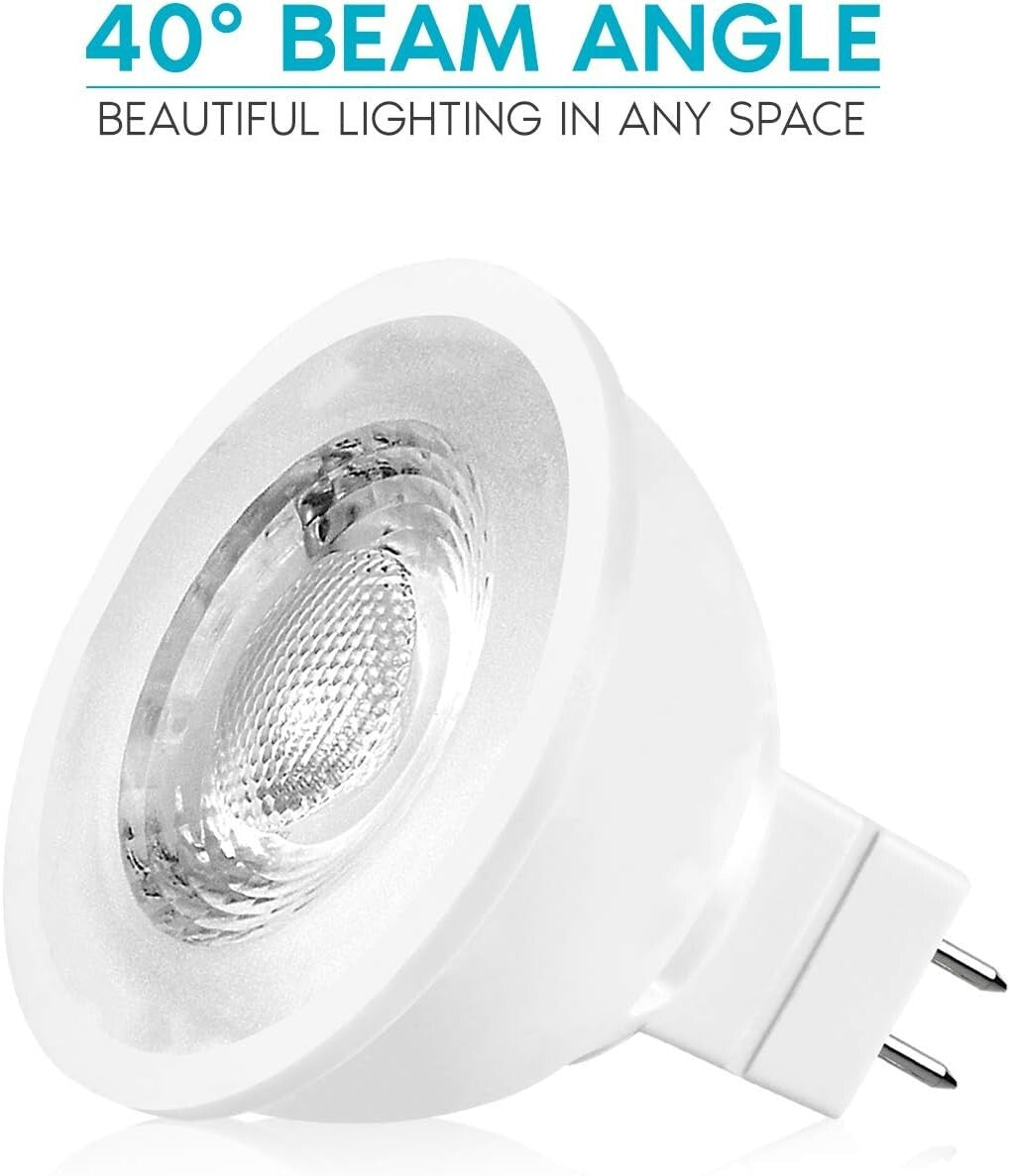 Energy Efficient 6.5W MR16 LED Spotlight Bulbs, 500 Lumens, Bright White 6-Pack