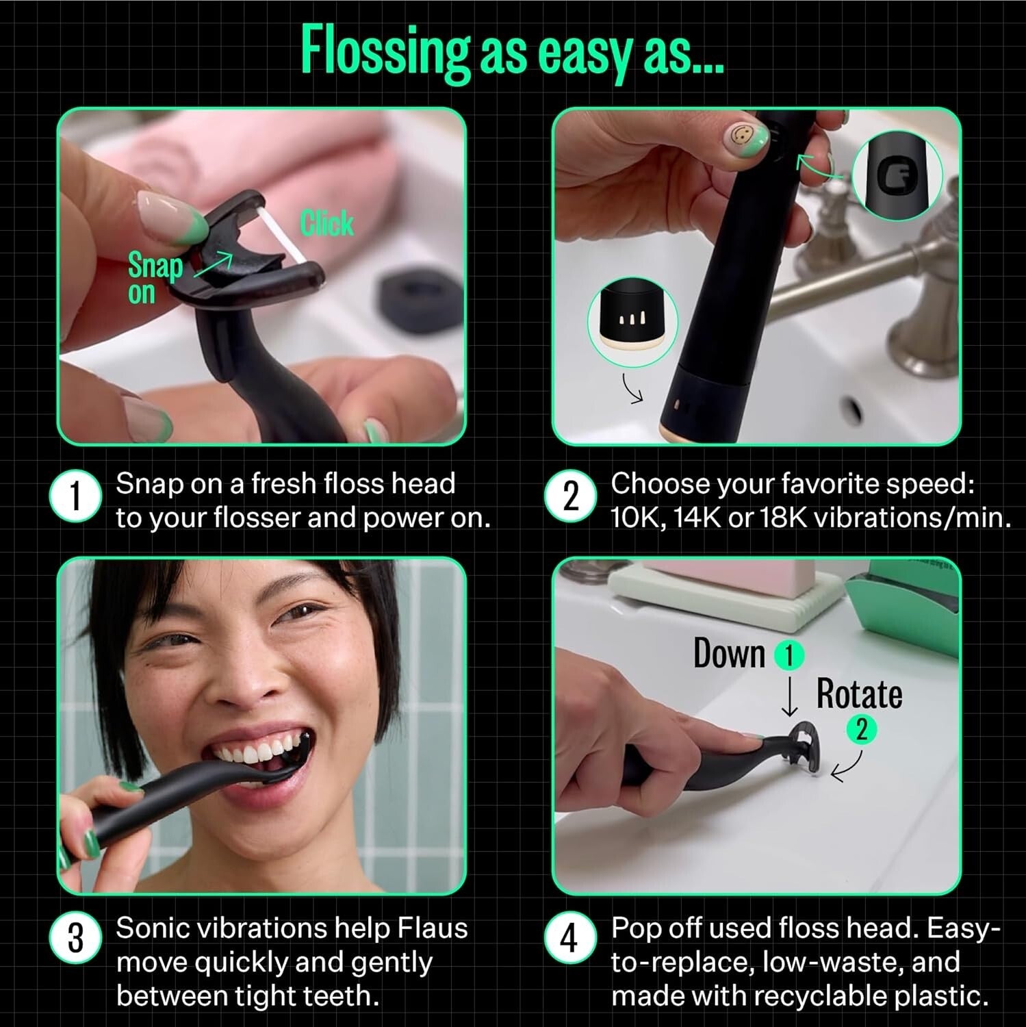 Eco-Friendly Electric Flosser with Extra Strength Woven Floss & Speed Settings