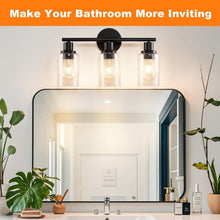 Load image into Gallery viewer, 3-Light Modern Vanity Fixtures - Matte Black Wall Lamp with Bubbled Glass Shades
