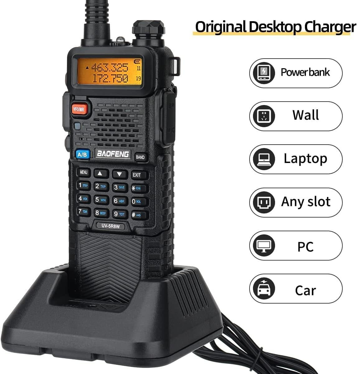 High Power UV-5R Handheld Radio: 8W Transmission, USB Charging + Earpiece Bundle